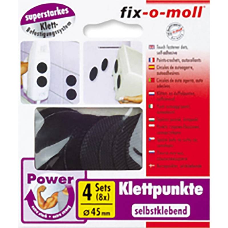 Fix-o-moll Power-Klettpunkte selbstklebend 4 Sets Schwarz 45 mm von fix-o-moll