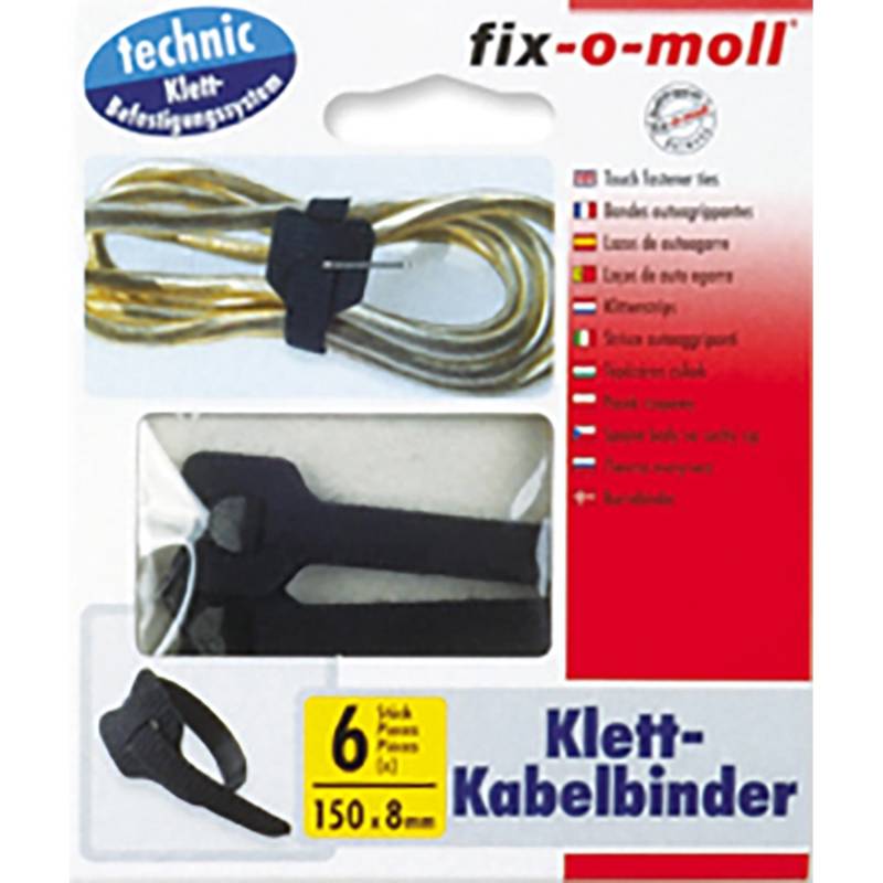 Fix-o-moll Klett-Kabelbinder Schwarz 15 cm x  8 mm 6 Stück von fix-o-moll