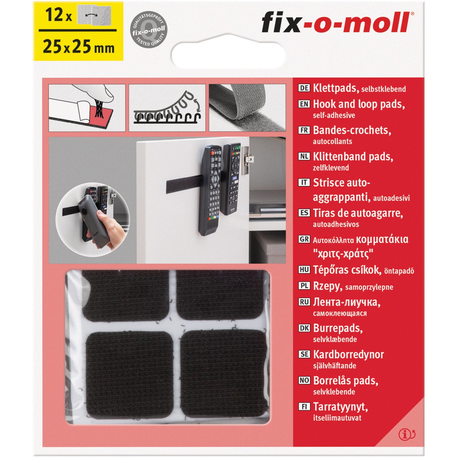 Fix-o-moll Klettpads selbstklebend 12 Sets Schwarz 25 mm x 25 mm Fix-o-moll Klettpads selbstklebend 12 Sets Schwarz 25 mm x 25 mm von fix-o-moll