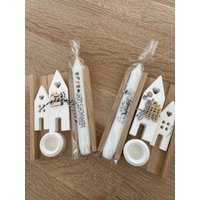 Kleines Häuserset Mit Kerzenständer Und Kerze , Geschenk, Mitbringsel, Lichterhaus, Resin, Deko, Keraflott, Advent, Weihnachten, Winter von fixednature
