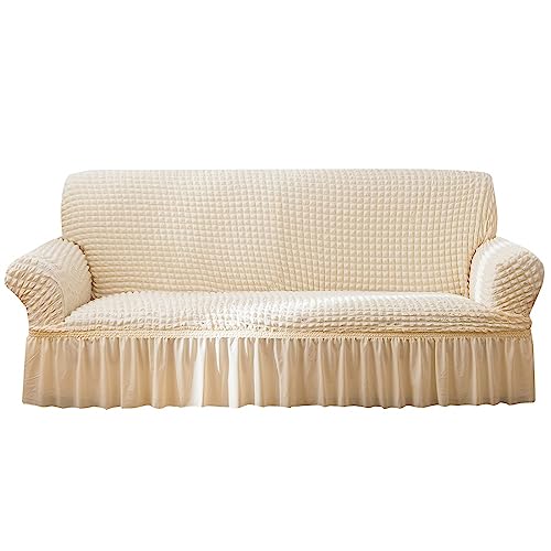 Fixinus Rutschfester Sofaüberwurf Moderne Elastische Sofaüberwurf Sofa Überwurf Couchbezug Sofaschonbezug für Wohnzimmer Protector für Hunde Haustiere (Creme, 2 Sitzer) von Fixinus