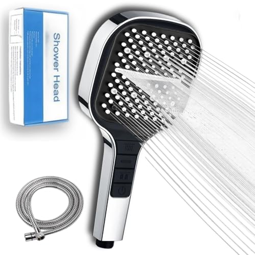 3-in-1 Hochdruck-Duschkopf Megashower, Wassersparender Duschkopf mit Schlauch und halterung, 7 Strahlarten Handbrause Dusche, Druckerhöhend Duschbrause mit Stopptaste und Anti-Stau-Silikondüse (A-2) von fjaldjfu