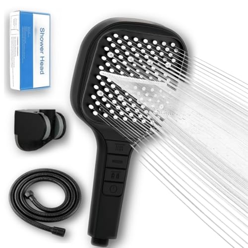 3-in-1 Hochdruck-Duschkopf Megashower, Wassersparender Duschkopf mit Schlauch und halterung, 7 Strahlarten Handbrause Dusche, Druckerhöhend Duschbrause mit Stopptaste und Anti-Stau-Silikondüse (B-3) von fjaldjfu