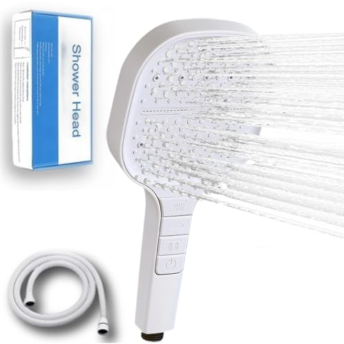 3-in-1 Hochdruck-Duschkopf Megashower, Wassersparender Duschkopf mit Schlauch und halterung, 7 Strahlarten Handbrause Dusche, Druckerhöhend Duschbrause mit Stopptaste und Anti-Stau-Silikondüse (C-2) von fjaldjfu