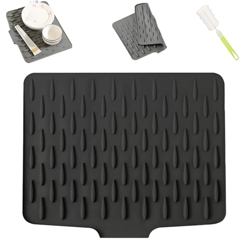 Auslaufsicherer Arbeitsplattenschutz Aus Silikon, Abtropfmatte Geschirr, Silikon Abtropfmatte Spüle mit Effektiver Wasserumleitung und Rutschfestem Design für Küchenspüle (R) von fjaldjfu