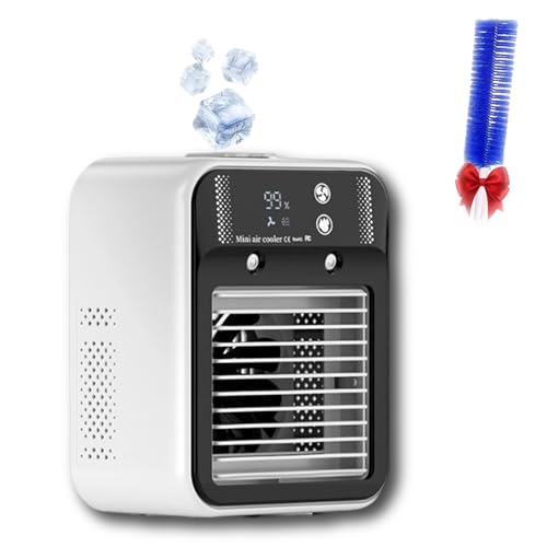 Premium Mini Aircooler Luftkühler Mit Wasserkühlung, AirBreeze 2.0 Tragbarer Luftkühler mit 2 Stufen, 2 Kühlspray, Mini Klimaanlage Ventilator mit 500ml Wassetank für Haus und Büro (1-A) von fjaldjfu