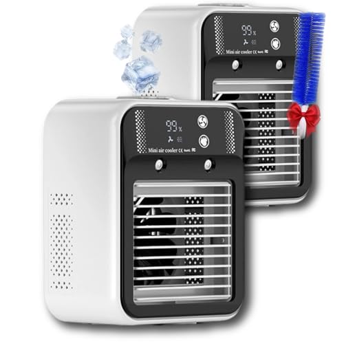 Premium Mini Aircooler Luftkühler Mit Wasserkühlung, AirBreeze 2.0 Tragbarer Luftkühler mit 2 Stufen, 2 Kühlspray, Mini Klimaanlage Ventilator mit 500ml Wassetank für Haus und Büro (2-A) von fjaldjfu