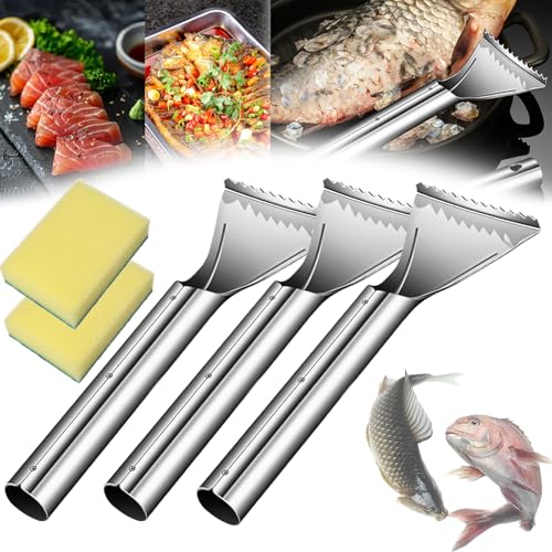 Sharp Stainless Steel Fish Scaler, Fischschuppen Entferner, Küchenhelfer Fish Scaler Scraper, Fisch Entschupper für Alle Arten Von Fisch (3Stück) von fjaldjfu
