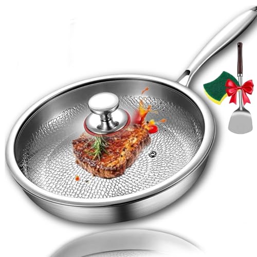 Tovara Titanium Pro Pfanne, Titan Bratpfanne Unbeschichtet, Titanium Hammered Pan Pro mit Deckel, Antihaft Titanpfanne 26/28/30 cm for Cooking, Multifunctional Pots and Pans Set (Mit Deckel,26cm) von fjaldjfu