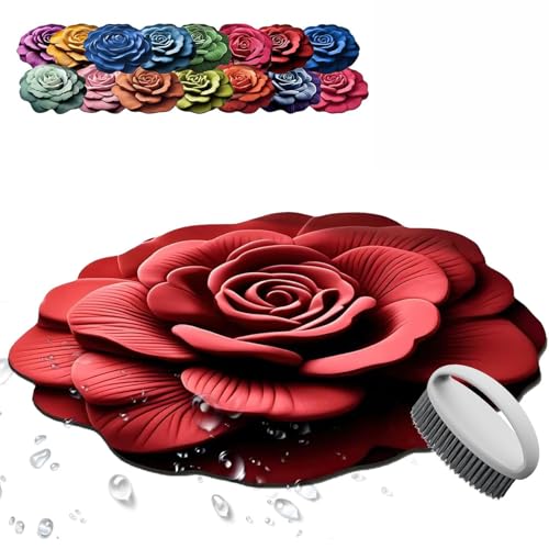 fjaldjfu Floral Plüsch & Kieselgur Bodenmatte, 3D-Bodenteppiche in Form von Kieselalgen in Blumenform,2025 Neue realistische Muster, rutschfeste, saugfähige Matte (J,80 * 80CM) von fjaldjfu