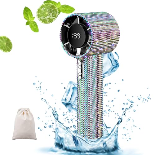 fjaldjfu Full Diamond Portable Handheld Turbo Fan, 3 in 1 USB RechargeableBling Mini Personal Cooling Fan, Long-Life, Ice Cold Hand Held Fan for Travel, Outdoor Activities, Wonmen's gift (1PC) von fjaldjfu