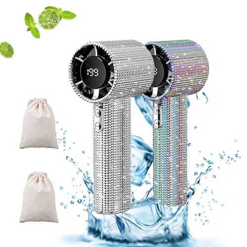 fjaldjfu Full Diamond Portable Handheld Turbo Fan, 3 in 1 USB RechargeableBling Mini Personal Cooling Fan, Long-Life, Ice Cold Hand Held Fan for Travel, Outdoor Activities, Wonmen's gift (3PCS) von fjaldjfu