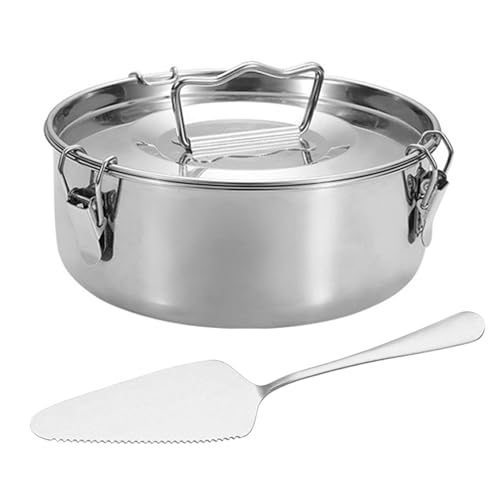 1Set Flan Pfanne mit Spatel großer Kapazität Edelstahl Round Flan Pfanne mit Deckel & Handel tragbar von fkngcp