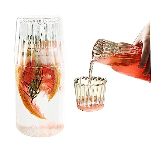 4pcs Wasser Carafe Set mit Tumblerglas 600 ml gerippter Nachtwater Carafe mit Glasbecher Set Clear Pitcher Vintage Mundwasserflasche von fkngcp