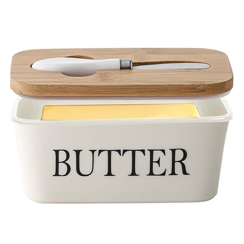 Buttergericht mit Deckel und Cutter Keramik Butterbehälter 6.61x3.94x2, 83 Zoll Easy Spread Kitchen Accessoires Tabelle für Arbeitsplatten Kühlschrank Whitebutter Dish mit Deckel von fkngcp