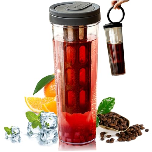 Cold Brew Pitcher 34 Unzen Kaltbrauen Kaffeemaschine Leak Proof Flasche Tragbare Eced Coffee Maker Tasse mit Griff und feinem Netzfilter leicht zu reinigen für Eistee, Saft Blackcold Pitcher von fkngcp