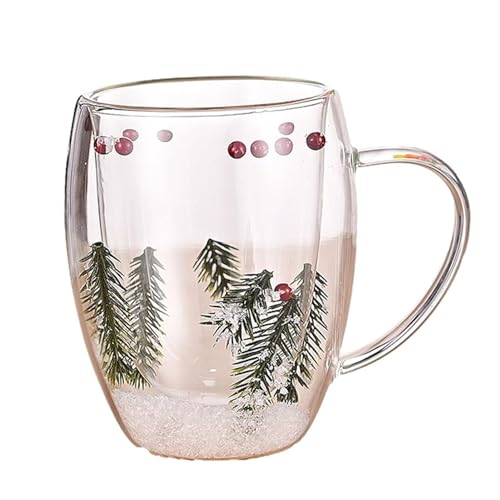 Doppelmauerte Kaffeetasse 350 ml getrocknete Blumenglas Kaffeetassen Hitzeresistente klare Becher kreativer Glasbecher mit wiederverwendbaren klaren Tassen für Safttee Kiefernnadlegras von fkngcp