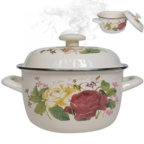 Emaille Pot 10x6 Zoll Nicht-Stick-Emaille-Stock-Topf mit Deckel und Griff Retro Blumenuppe Verdickte Kochgeschirr für Home Kitchen Restaurant Pasta Milchsuppe Senamel Kochgeschirr Kochge von fkngcp