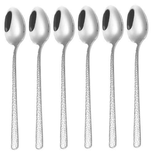 Iced Tea Löffel 6pcs Kaffeelöffel 8 Zoll Hammermuster Langgriff Tee Edelstahl Eisrahmlöffel zum Nachtisch, Kaffee, Tee von fkngcp