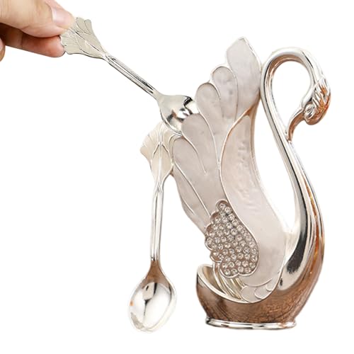 Kaffeelöffel Halter Dekorative Schwan -Basishalter mit 6 Dessertlöffel Set Metall Swan Basis Löffel Organizer Flätswasser Silberswan Kaffeelöffel Halter Dekorative Schwan -Basishalter mit 6 Dessertlöffel Set Metall Swan Basis Löffel Organizer Flätswasser Silberswan von fkngcp