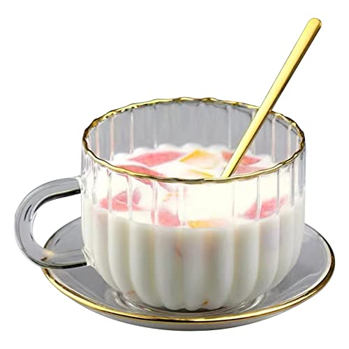 Kaffeetasse 400 ml Glas Tee Tassen klare Kaffeetassen Frühstücks Tasse Gold Rand Hafer mit Löffel Teller Hitze kaltbeständig von fkngcp