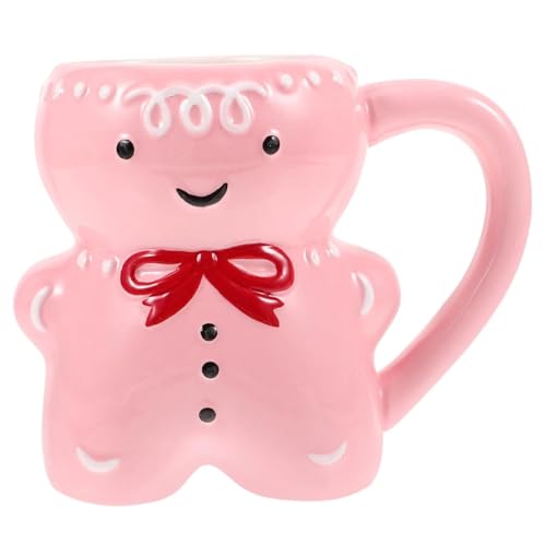 Lebkuchen Mann Masse 350ml niedliche Keramik Weihnachtsbecher Cartoon Lebkuchen Kaffeetasse mit Griff Neuheit Tee für Frauen Mädchen Weihnachtsbecher von fkngcp