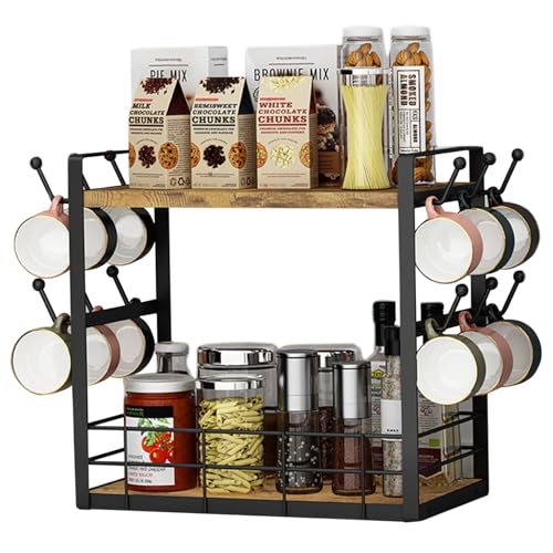 Organizer der Kaffeestation, 2 Tierkaffeetassenhalter mit 12 Haken, Vintage Desktop Küchenregal Organizer, starke Becherhalter für Küchenarbeitsplatte 13.8x7.9x13.4 von fkngcp