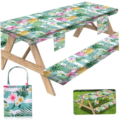 Picknicktischabdeckung mit Bankabdeckungen wasserdichte Blumenpicknicktischabdeckungen öldichter Tischdecke tragbare Tücher Wiederverwendbare Tischdecke für die tägliche Abdeckung mit Bank von fkngcp