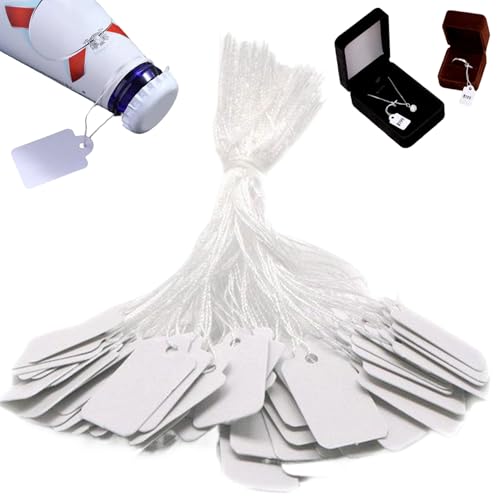 Preisschilder mit angeschlossener String, 500pcs 0, 9 x 0, 5 Weiße Tags mit hängenden Zeichenfolge, beschreibbare Waren, Display für Produktschmuck Kleidungpreis von fkngcp