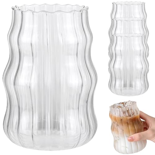 Rippenglaswaren 530 ml wellige Glasbecher wiederverwendbar leicht zu reinigen gerippte Glasbecher Transparenz Ästhetik Tasse für Eissaft -Saftgetränke Milchbecher Rippenglaswaren 530 ml wellige Glasbecher wiederverwendbar leicht zu reinigen gerippte Glasbecher Transparenz Ästhetik Tasse für Eissaft -Saftgetränke Milchbecher von fkngcp