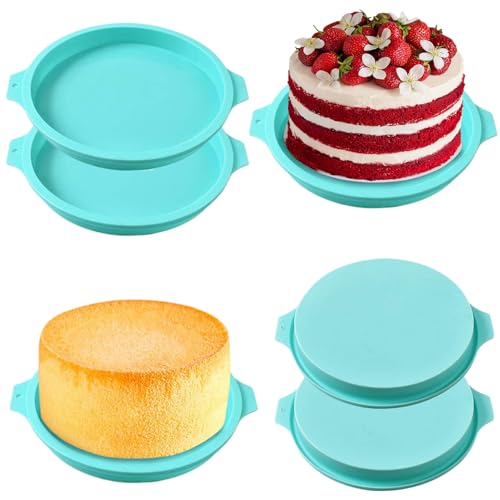 Runde Silikon, 4 kleine Silikonstücke zum Backen, Vakuumbacken und als heftig hausgemachte Mousse -Schokoladenpfanne reserviert - 8 -Zoll 2, 5 cm hochgrüne Panroundformen von fkngcp