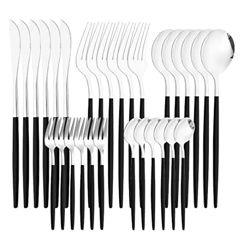 Silberwaren -Set Edelstahl -Platzgeschirr Tischware Besteck Utensil Set für Küche 30pcs BlackTableware Silberwaren -Set Edelstahl -Platzgeschirr Tischware Besteck Utensil Set für Küche 30pcs BlackTableware von fkngcp