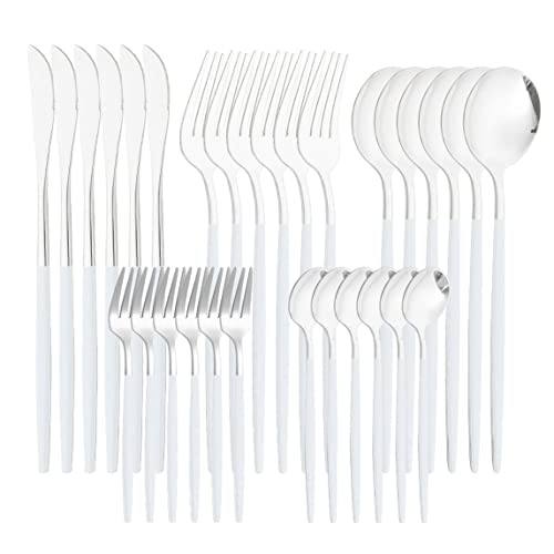 Silberwaren -Set Edelstahl -Platzgeschirr Tischware Besteck Utensil Set für Küche 30pcs Whitetableware Silberwaren -Set Edelstahl -Platzgeschirr Tischware Besteck Utensil Set für Küche 30pcs Whitetableware von fkngcp