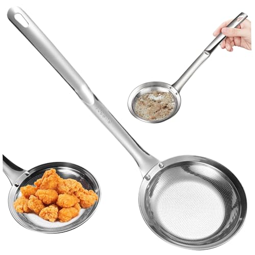Skimmerlöffel langes Siebspiel Löffel Fine Mesh Sieb Edelstahl Ölfilter Löffel für Skimming Fett und Schaumkochen Frittingöl l Filter von fkngcp