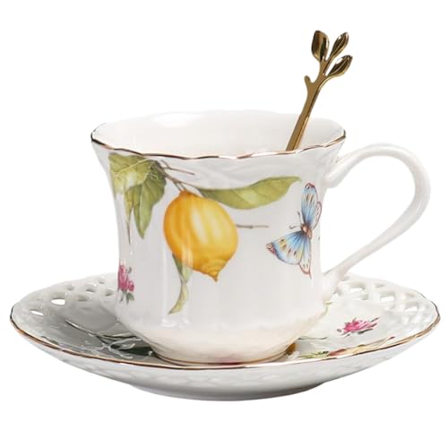 Tee Tasse und Untertassen -Set mit goldener Ausstattung, Zitronenschmetterling Porzellan Blumen -Teetassen mit exquisitem Löffel, Getränk, Kaffee, Espresso -Teetasse und Untertassen -Set Tee Tasse und Untertassen -Set mit goldener Ausstattung, Zitronenschmetterling Porzellan Blumen -Teetassen mit exquisitem Löffel, Getränk, Kaffee, Espresso -Teetasse und Untertassen -Set von fkngcp