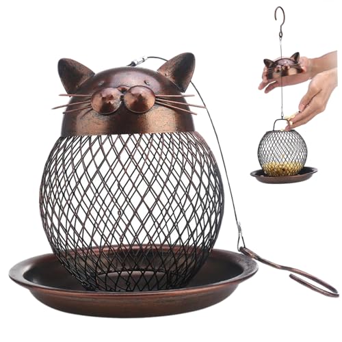 Vogelhändler Eichhörnchen -Proof Hängende Vogelfutterkatze Formvogelform mit Eisennetz und Tablett Vintage Dekorative 6.3x7.1 Zoll Wild Feeder für Gartenbalkon Yard Wild Feeders von fkngcp