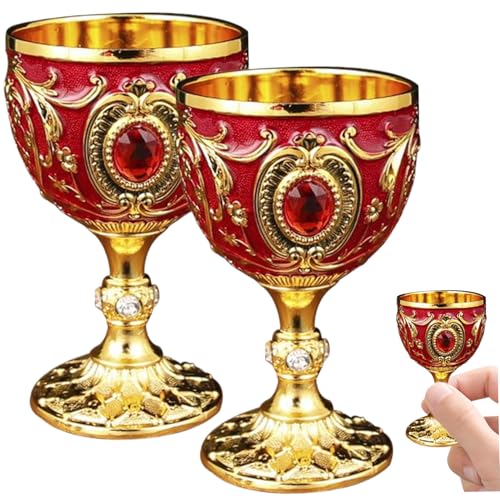 Weingänger Set mit 2 luxuriösen und alten Weingläser 30 ml Legierung Becher mit Strass geschnitzt, polierte europäische Goblets für Party, Essen, Bankett, Gold + Redgoblet Weingänger Set mit 2 luxuriösen und alten Weingläser 30 ml Legierung Becher mit Strass geschnitzt, polierte europäische Goblets für Party, Essen, Bankett, Gold + Redgoblet von fkngcp
