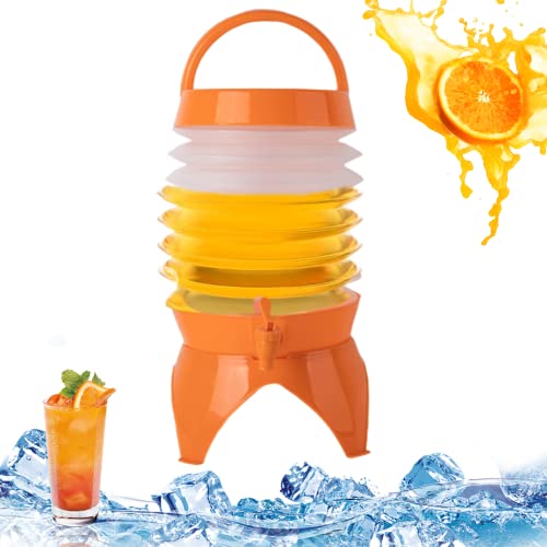 Zusammenklappbarer Getränkspender mit Wasserhahn und Ständer 5, 5 -l -Plastiksaft -Wasserspender mit Griffgetränk für Picknick im Freien BBQ -Partys Orangedrink mit Fass von fkngcp