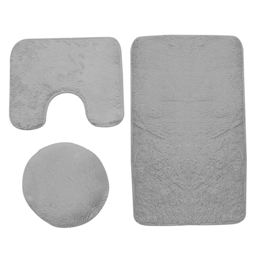 fkngcp Badezimmerteppiche Sets 3-teilige Nicht-Schlupf-Absorption Bad Toilettenteppiche 20x32 ＆ 20x16 Rechteckig/U-Form Toilettenteppich mit 15x17 O-Formdeckel Deckel Grau Set von fkngcp