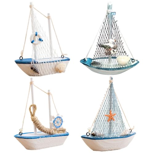 fkngcp Holzsegelboot Model Set Mini Segelboot Ornament Home Decor Kit für Büro 4pcs Holzsegelboot Set von fkngcp