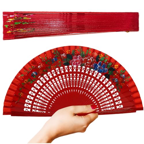fkngcp Klapper Handlüfter Vintage Spanische chinesische Handlüfter Holz mit Blumenmustern auf beiden Seiten für Cheongsam-Party-Home-Dekoration und rot faltbar fkngcp Klapper Handlüfter Vintage Spanische chinesische Handlüfter Holz mit Blumenmustern auf beiden Seiten für Cheongsam-Party-Home-Dekoration und rot faltbar von fkngcp