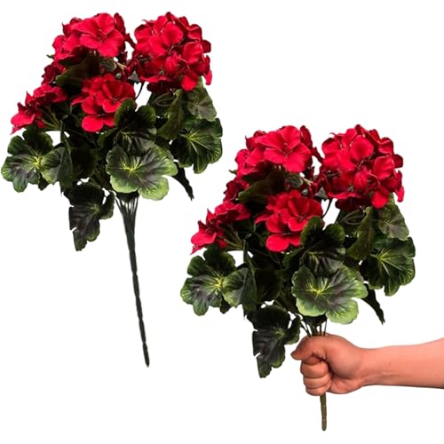fkngcp Künstliche Geranien 2pcs 18 Zoll 9 Köpfe Geranien Künstliche Blumen Realistische lebendige, fade-resistente gefälschte Blumen für Hochzeitsfeierndekor, rot von fkngcp