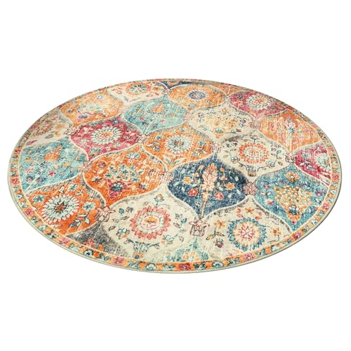 fkngcp Teppichblume Druck ethnischer Kristall Samt Nicht rutschernde atmungsaktive runde Teppich-Geruchs-freie Schalldämmung Weiche Waschung Teppiche für Wohnzimmer, Medium 47.24x47.24inch von fkngcp