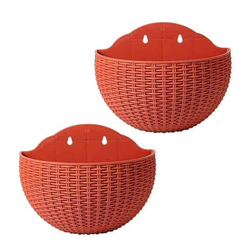 fkngcp Wand Pflanzer 2pcs Wandhänge Pflanzer 8.3 * 6, 5 * 3, 7 Zoll Außen -Imitation Rattan Plastikzaun Halbkreis Hängeplantetöpfe mit Pflanzentöpfen für Balkonzaun Dekor rot von fkngcp