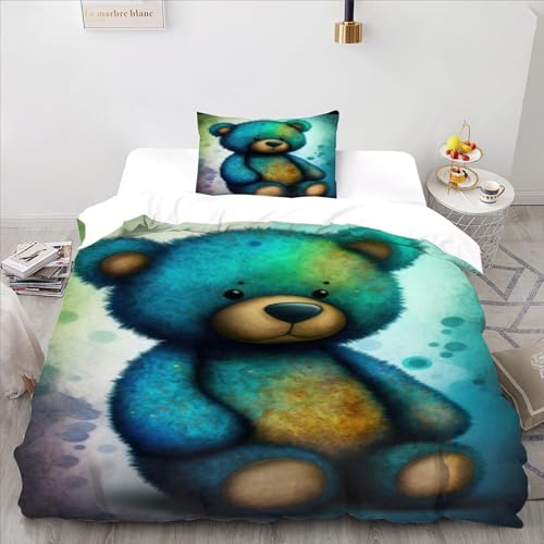 flapperons Bettwäsche Set im Teddybär Stil 3D Teddybär Stil 1 Bettbezug Set weiche Mikrofaser 3 teilig 1 Bettbezug 2 Kissenbezüge ohne Bettdecke Einzelbett (135 x 200 cm) von flapperons