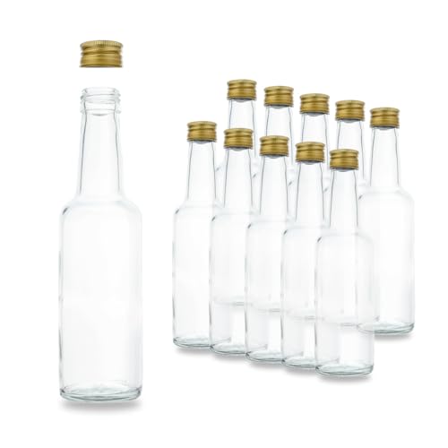 10 Kleine Glasflaschen 250ml (0,25l) mit PP28 Schraubverschluss Gold – leere, kleine Flaschen zum Befüllen, z.B. kleine Weinflaschen, kleine Schnapsflaschen 250ml, Likörflaschen 250ml von flaschenbauer.de