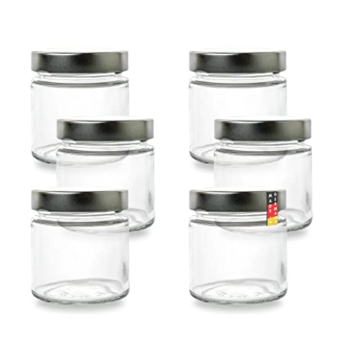 Flaschenbauer - 6er Set Mini Marmeladengläser 212ml - Konservengläser für Marmelade, Konfitüre, Gelee, Gewürze, Honig, mit Silbernen Deckeln, Deep Twist-Off-Mündung 66mm, Luftdicht, Spülmaschinenfest von flaschenbauer.de