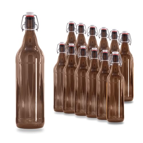 12 x Bierflaschen 1 l inkl. passenden Bügelverschluss – 12 Glasflaschen 1l im Bundle perfekt geeignet als Einmachflaschen 1l, Schnapsflaschen 1l. von flaschenbauer.de