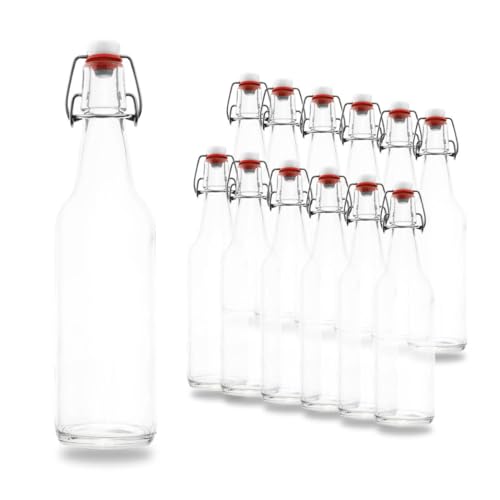 12 x Bierflaschen 500 ml weiß inkl. passenden Bügelverschluss – 12 Glasflaschen 500ml im Bundle perfekt geeignet als Einmachflaschen 500 ml, Schnapsflaschen 500ml. von BAUER