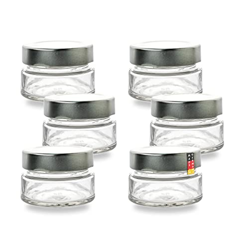 Flaschenbauer - 6er Set Mini Einmachgläser 75ml - TO 58 Deep Deckel Silber - Perfekt für Marmelade, Gewürze, Honig, Gelee und DIY Geschenke von BAUER